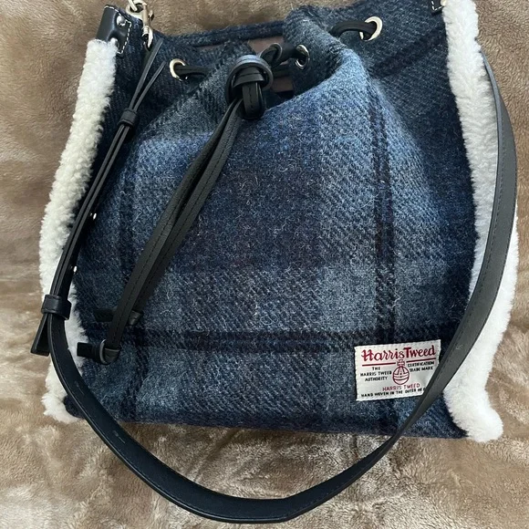 JW Anderson Harris Tweed Blue Plaid Women's Shoulder Bag - Picture 1 of 12